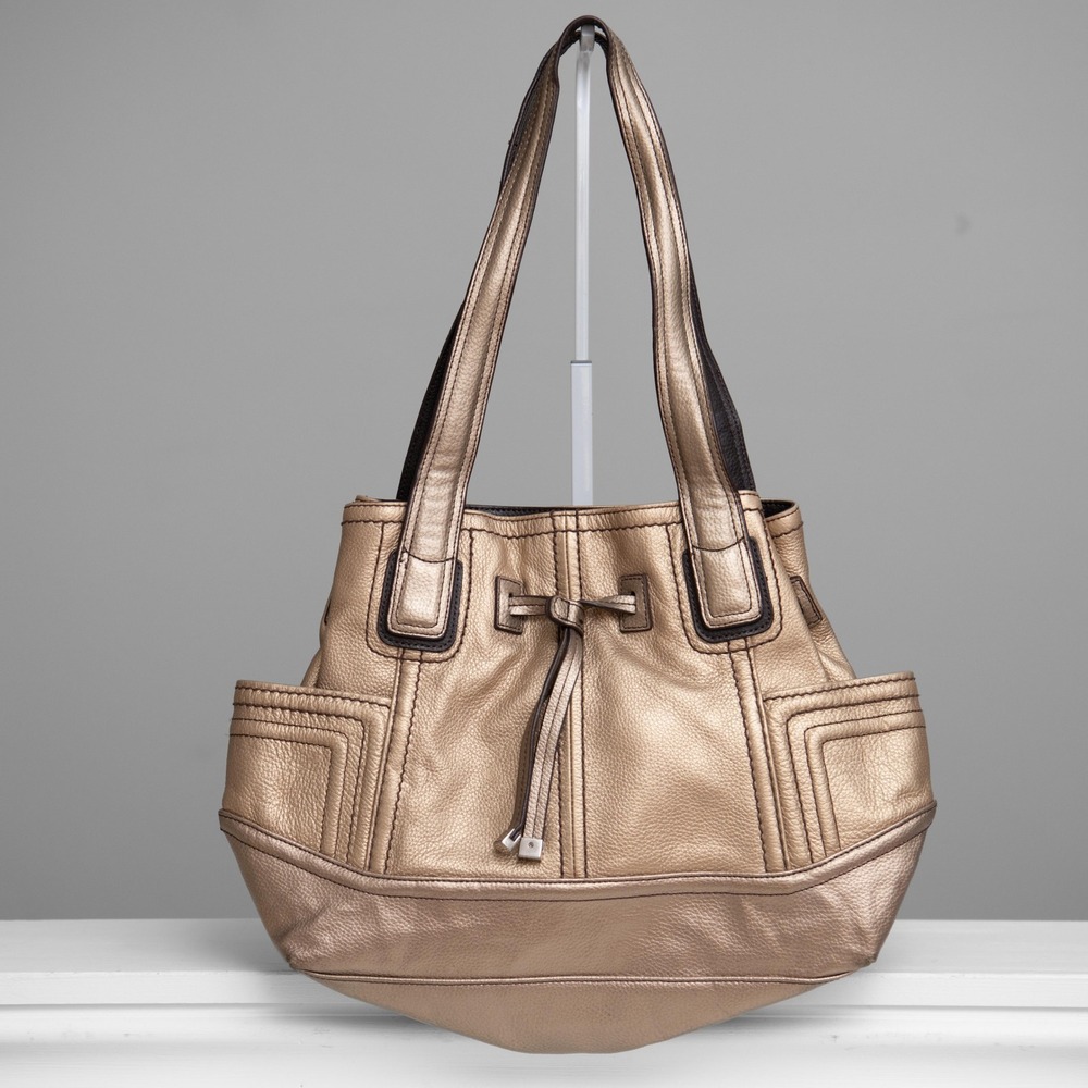 Tignanello NWOT Gold Glam Metallic Pebbled Leather Shoulder Bag Boho Chic Purse